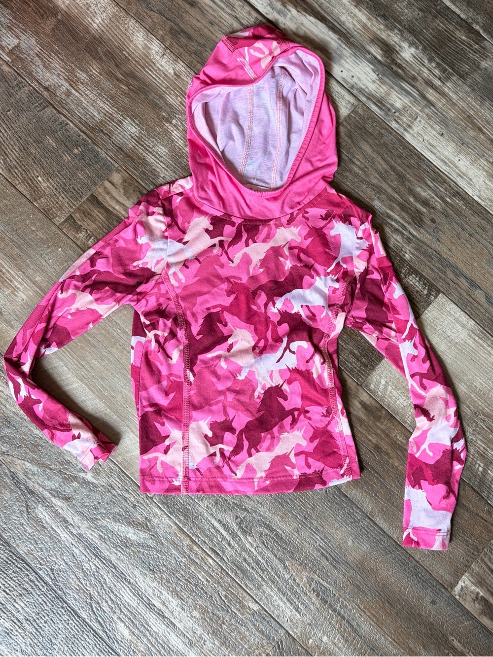 Kids Pink unicorn camo hooded long sleeve top